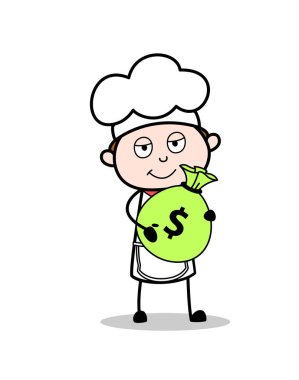 Çizgi film Şef çanta dolusu para vektör çizim ile