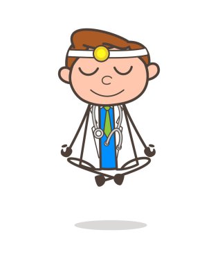 Çizgi film doktor yapıyor Yoga vektör çizim