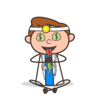 Çizgi film açgözlü doktor ifade para vektör çizim için