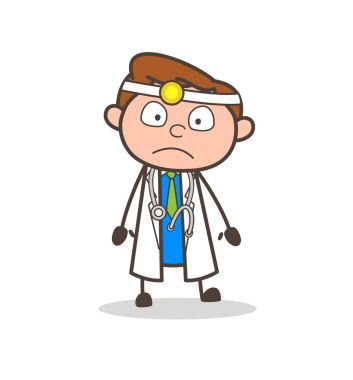 Çizgi film yüz ifade vektör çizim şok edici doktor