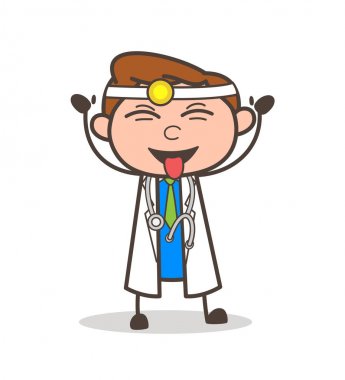 Çizgi film gülüyor ve dil vektör çizim alay doktor