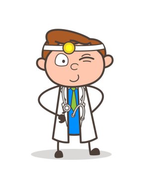 Çizgi film doktor göz ifade vektör çizim göz kırpıyor