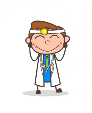 Çizgi film utangaç doktor vektör çizim gülümseyen