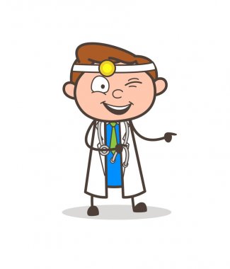 Göz göz kırpıyor ve işaret parmak vektör karikatür komik yaramaz doktor