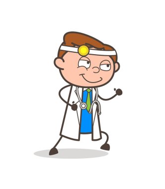 Karikatür mutlu doktor çalışan vektör çizim