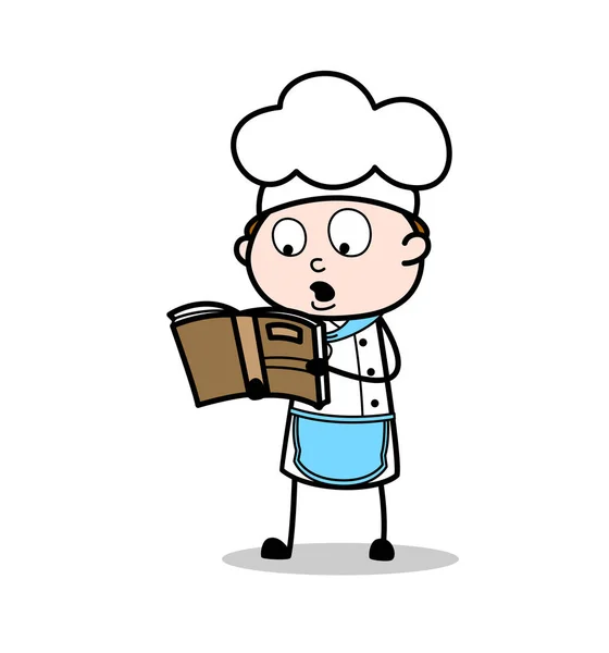 Cartoon Chef Reading Recipe Book Vector Illustration — Stock Vector