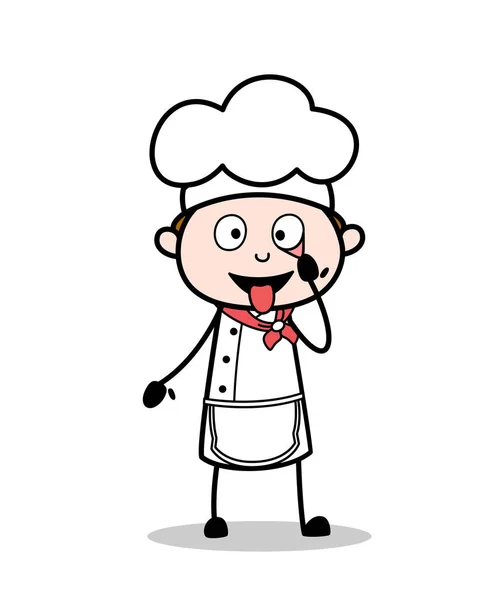 Ilustracja wektorowa twarz kreskówka kucharz podejmowania śmieszne — Wektor stockowy