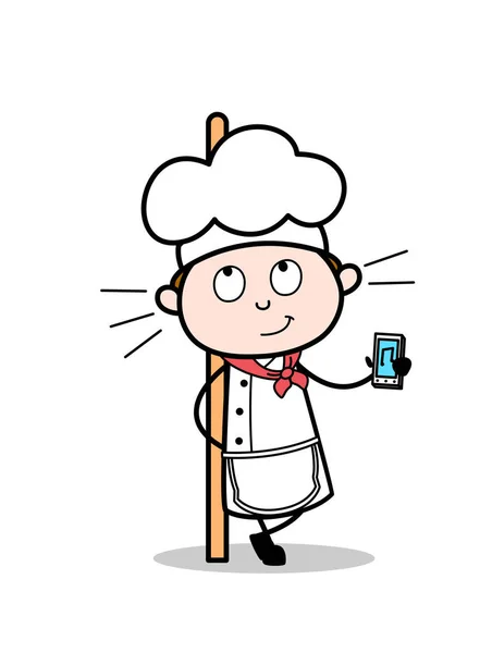 Cartoon Chef con dispositivo musicale - Divertimento tempo vettoriale Illustrazione — Vettoriale Stock