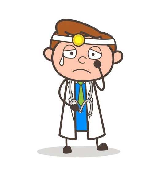 Médico dos desenhos animados sentindo muito arrependimento Vector Ilustração —  Vetores de Stock