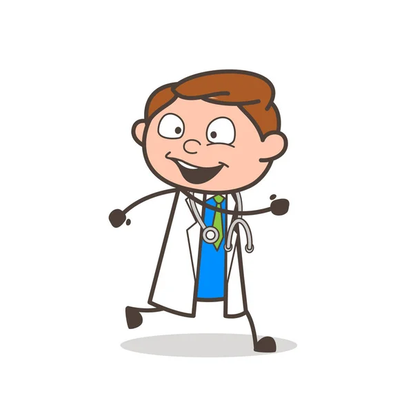 Cartoon Happy Doctor Running Pose Vector Illustration — Stock Vector