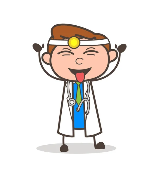 Cartoon dokter lachen en plagen tong vectorillustratie — Stockvector