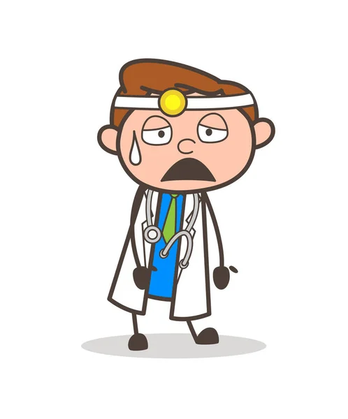 Dibujos animados cansado Doctor cara expresión vector ilustración — Archivo Imágenes Vectoriales