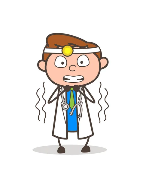 Cartoon Fearful Doctor Face Expression Vector Illustration — Stock Vector
