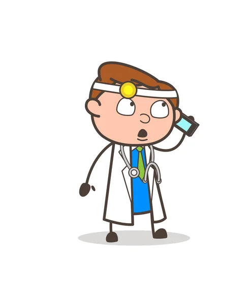 Docteur de bande dessinée discutant avec le client sur l'illustration vectorielle de téléphone — Image vectorielle
