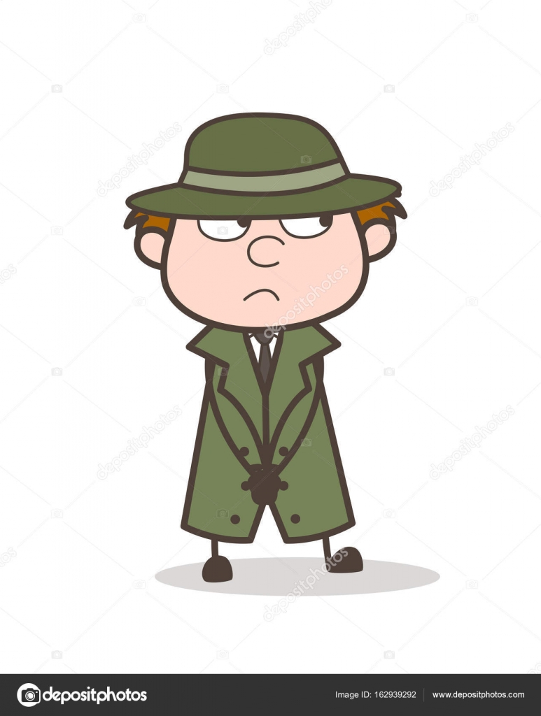 Cartoon Detective Mysterious Face Expression Vector Illustration