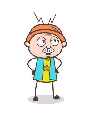 Yüz vektör çizim karikatür yaşlı adam Unamused