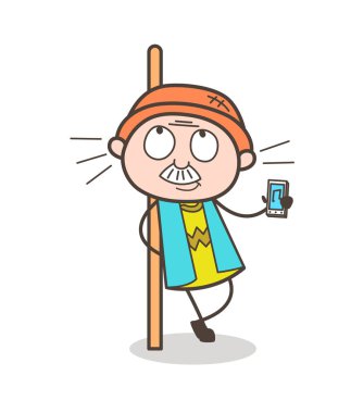 Çizgi film büyükbaba düşünme ve dinleme müzik vektör çizim