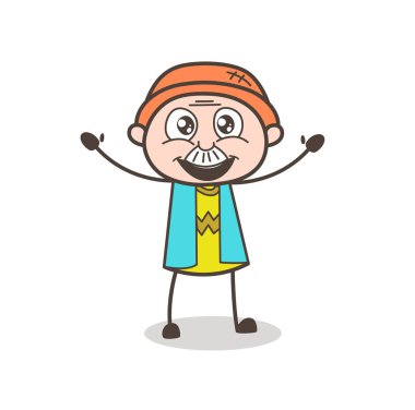 Büyükbaba ifade vektör çizim karikatür heyecanlı