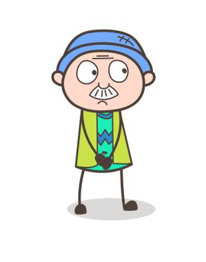 Çizgi film masum büyükbaba sakin ifade vektör çizim