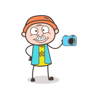 Çizgi film büyükbaba pazarlama dijital kamera vektör çizim için
