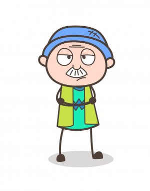 Çizgi film büyükbaba mutsuz ifade vektör çizim