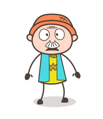 Karikatür komik büyükbaba korkmuş yüz vektör çizim