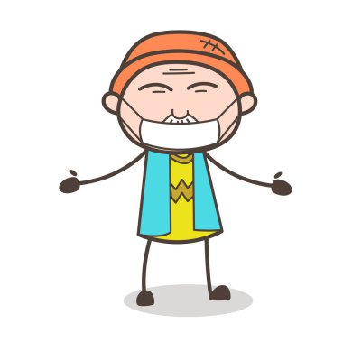 Çizgi film kirliliği maske yüz vektör çizim üzerinde olan büyükbaba