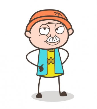 Çizgi film büyükbaba kurnaz gülümseme vektör çizim