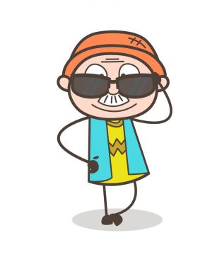 Siyah güneş gözlüğü vektör çizim karikatür Modern büyükbabamla