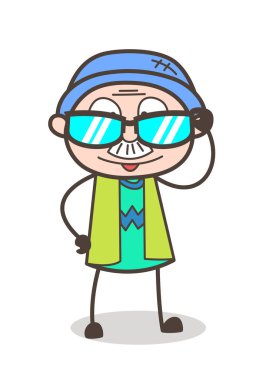 Çizgi film Modern dedesi gözlük vektör çizim ile