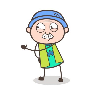 Çizgi film büyükbaba gösteren el vektör çizim