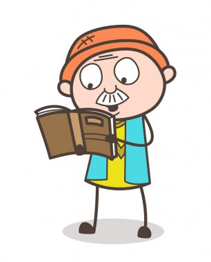 Çizgi film yaşlı adam kitap vektör Illustration okuma