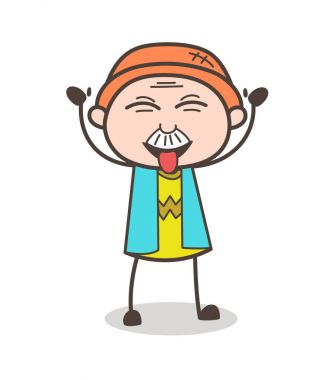 Karikatür komik yaşlı adam şaşırıp kalmış-Out dil vektör çizim ile