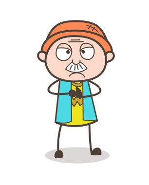 Çizgi film yüz vektör çizim somurtarak büyükbaba