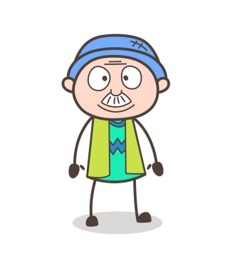 Çizgi film dedesi gülen yüz vektör çizim