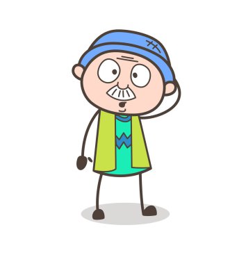 Çizgi film büyükbaba yüz vektör çizim şok edici