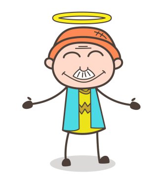 Gülümseyen yüzüyle Halo vektör çizim karikatür büyükbaba