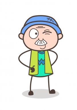 Çizgi film büyükbaba yüz vektör çizim göz kırpıyor