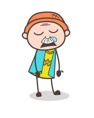 Çizgi film büyükbaba uykulu yüz vektör çizim