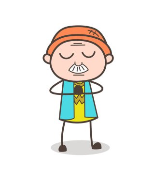 Çizgi film büyükbaba katlanmış eller vektör çizim ile