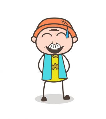 Çizgi film yaşlı adam Grnning yüz soğuk ter vektör çizim ile