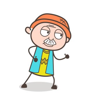 Çizgi film yaşlı adam poz vektör çizim çalıştıran