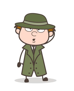 Çizgi film Dedektif sürpriz yüz ifadesi vektör çizim