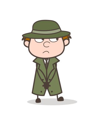 Çizgi film Dedektif gizemli yüz ifade vektör çizim