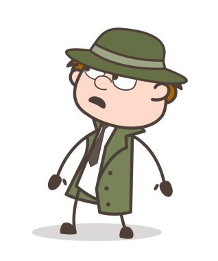 Çizgi film Dedektif korkulu yüz ifade vektör çizim