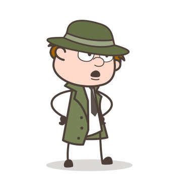 Çizgi film Dedektif yüz ifade vektör çizim şok edici