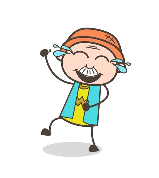 Dessin animé Papy riant bruyamment avec joie des larmes Illustration vectorielle — Image vectorielle