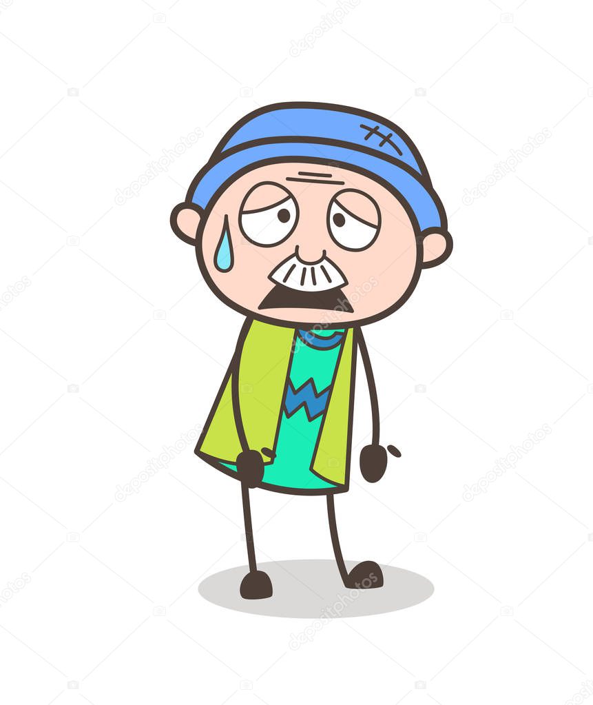 Cartoon Old Person Disappointed Face Vector Illustration
