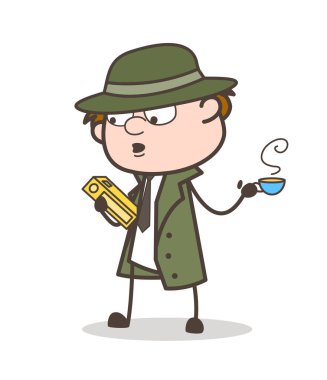 Çizgi film Dedektif kanun kitabı ve sıcak çay vektör çizim ile