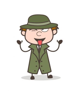 Dilini çıkarmış ifade vektör çizim karikatür Dedektif